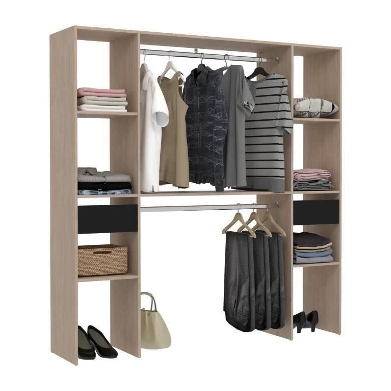 Kit dressing ARTIC EKIPA - Décor mélaminé chene jackson et noir - 2