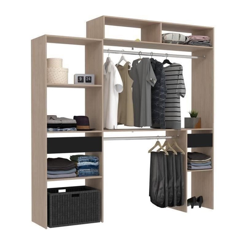 Kit dressing extensible ARTIC EKIPA - Chene et noir - 2 penderies + 2 Kit dressing extensible ARTIC EKIPA - Chene et noir - 2 penderies + 2