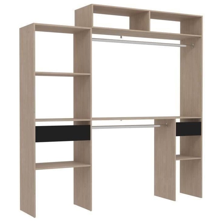 Kit dressing extensible ARTIC EKIPA - Chene et noir - 2 penderies + 2 tiroirs + Surmeuble - L198 x P40 x H202 cm Kit dressing extensible ARTIC EKIPA - Chene et noir - 2 penderies + 2 tiroirs + Surmeuble - L198 x P40 x H202 cm