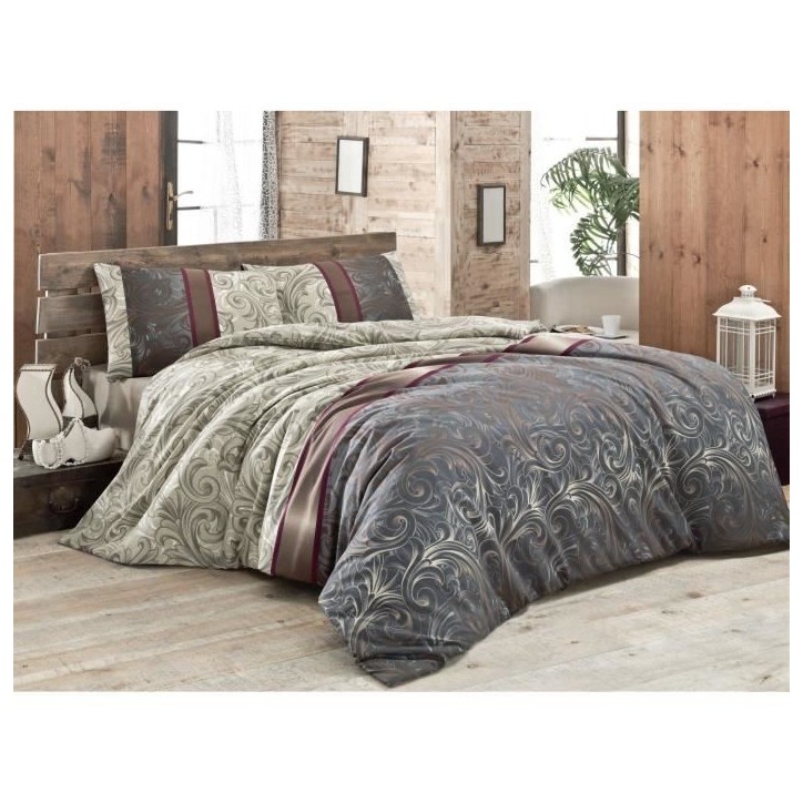 Parure de lit - 1 housse de couette 220 x 240 cm + 2 taies d'oreiller 60 x 60 cm - 65% coton, 35% polyester - Gris Parure de lit - 1 housse de couette 220 x 240 cm + 2 taies d'oreiller 60 x 60 cm - 65% coton, 35% polyester - Gris