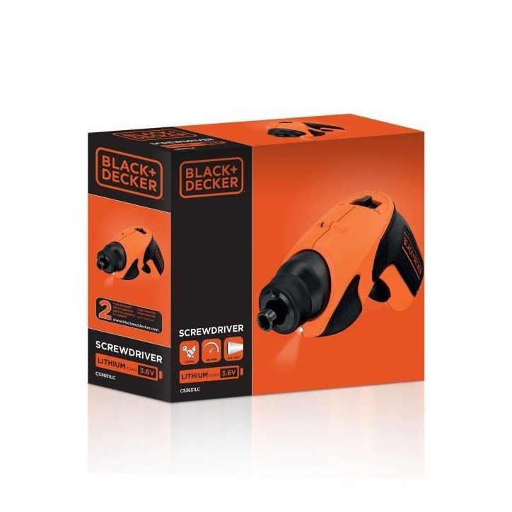 Tournevis électrique - BLACK+DECKER - CS3651LC-QW - 3,6V - LED - avec 2 embouts de vissage Tournevis électrique - BLACK+DECKER - CS3651LC-QW - 3,6V - LED - avec 2 embouts de vissage