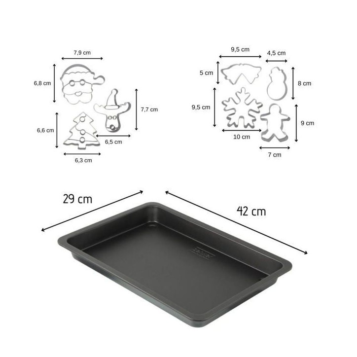 Plaque de cuisson et 7 emporte-pieces de Noël inox - ZENKER - 42 x 29 cm Plaque de cuisson et 7 emporte-pieces de Noël inox - ZENKER - 42 x 29 cm