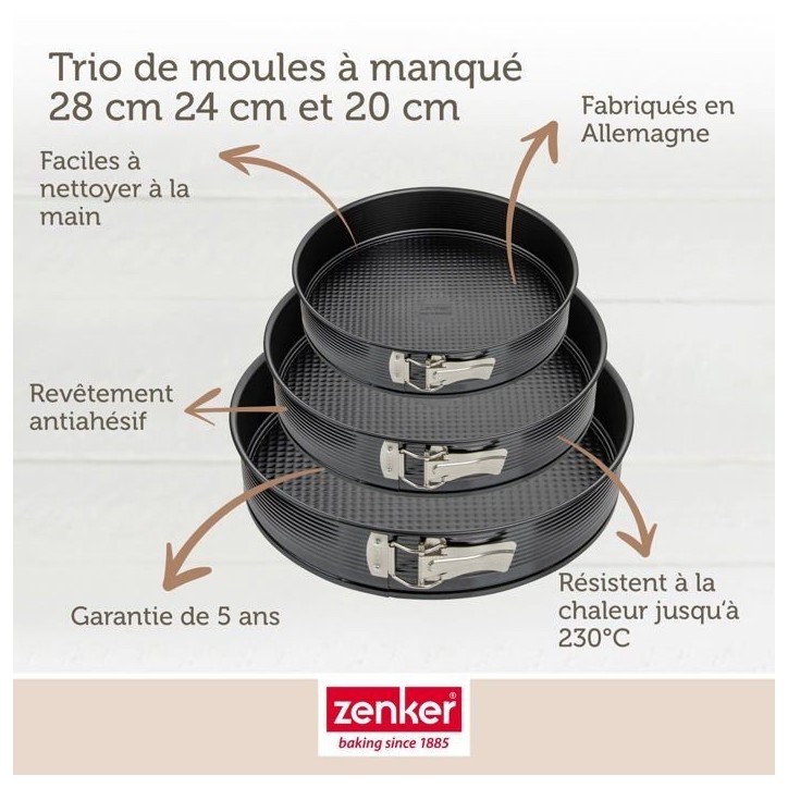 Set de 3 moules a charniere ronds - ZENKER - Black Metallic - 20, 24 et 28 cm