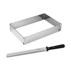 Cadre a gâteaux rectangulaire réglable et couteau a pâtisserie - ZE