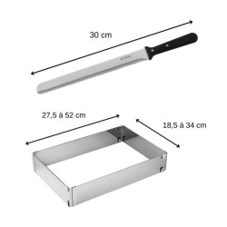 Cadre a gâteaux rectangulaire réglable et couteau a pâtisserie - ZE