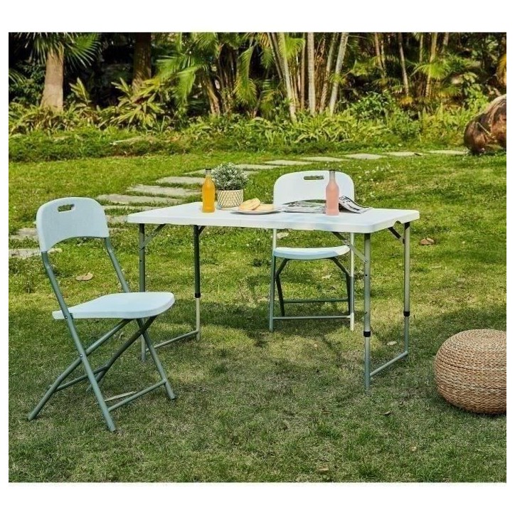 Table de réception pliante - 4 personnes - 122 cm - Structure en acier et Plateau en Polyéthylene PEHD - Blanc