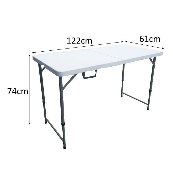 Table de réception pliante - 4 personnes - 122 cm - Structure en acier et Plateau en Polyéthylene PEHD - Blanc