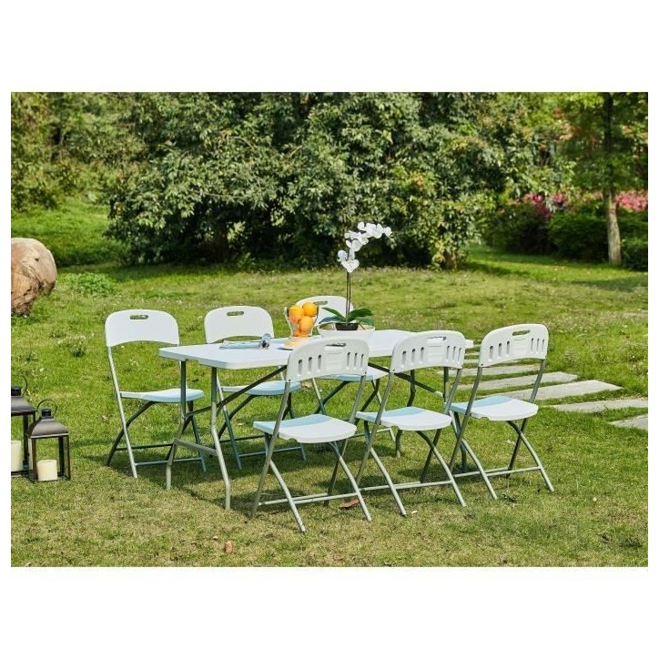 Table de réception traiteur pliante - 8 personnes - 180x74xH73,5 cm - Structure en acier et plateau en polyéthylene PEHD - Bla Table de réception traiteur pliante - 8 personnes - 180x74xH73,5 cm - Structure en acier et plateau en polyéthylene PEHD - Bla