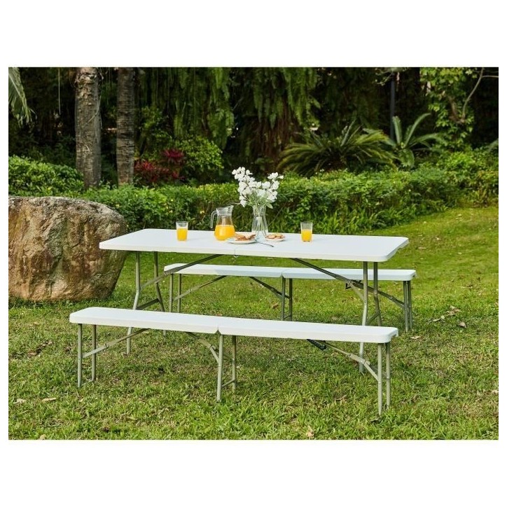 Table de réception traiteur pliante - 8 personnes - 180x74xH73,5 cm - Structure en acier et plateau en polyéthylene PEHD - Bla Table de réception traiteur pliante - 8 personnes - 180x74xH73,5 cm - Structure en acier et plateau en polyéthylene PEHD - Bla