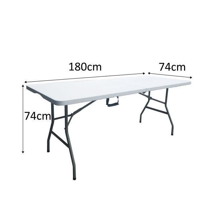 Table de réception traiteur pliante - 8 personnes - 180x74xH73,5 cm - Structure en acier et plateau en polyéthylene PEHD - Bla Table de réception traiteur pliante - 8 personnes - 180x74xH73,5 cm - Structure en acier et plateau en polyéthylene PEHD - Bla