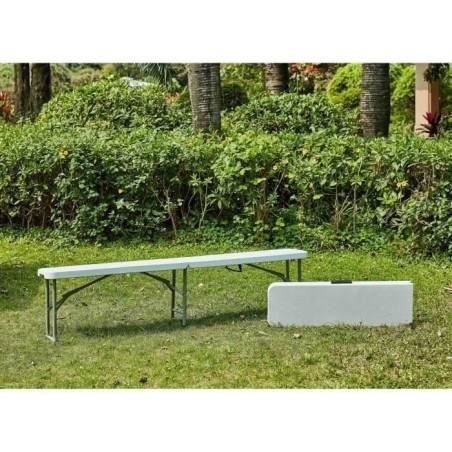 Banc pliable pour table de réception 180 cm - Structure acier et assise Polyéthylene PEHD - Blanc