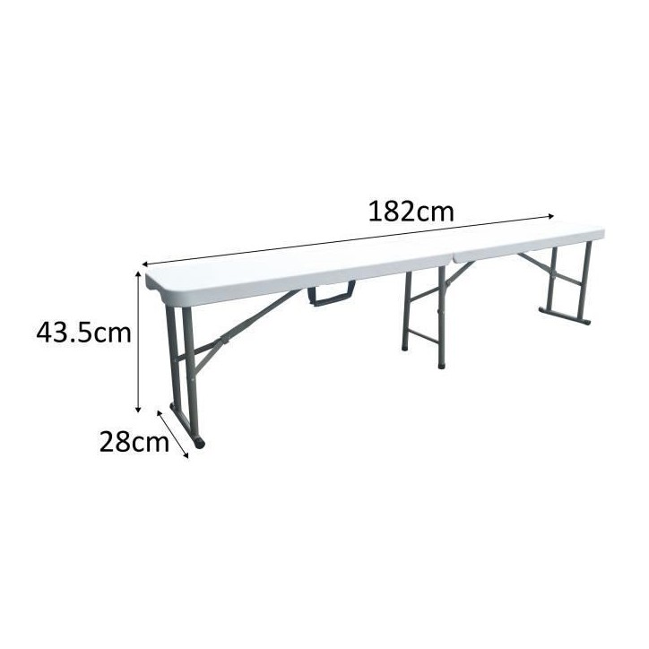 Banc pliable pour table de réception 180 cm - Structure acier et assise Polyéthylene PEHD - Blanc Banc pliable pour table de réception 180 cm - Structure acier et assise Polyéthylene PEHD - Blanc