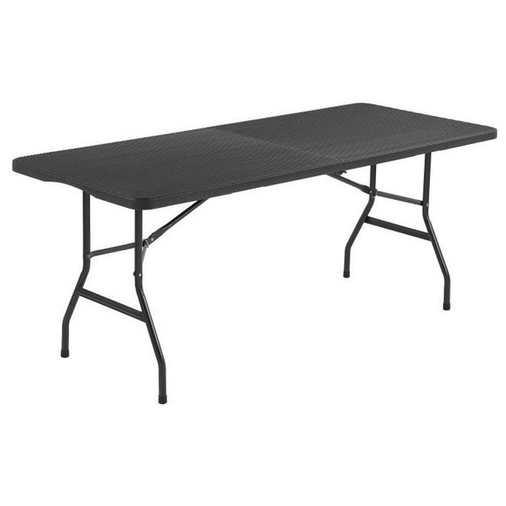 Table de réception pliante 8 personnes 180x74 x73.5cm - Structure en acier et plateau en polyéthylene - Aspect résine tressé Table de réception pliante 8 personnes 180x74 x73.5cm - Structure en acier et plateau en polyéthylene - Aspect résine tressé