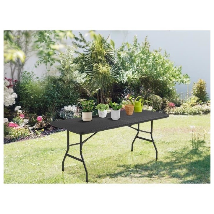 Table de réception pliante 8 personnes 180x74 x73.5cm - Structure en acier et plateau en polyéthylene - Aspect résine tressé Table de réception pliante 8 personnes 180x74 x73.5cm - Structure en acier et plateau en polyéthylene - Aspect résine tressé
