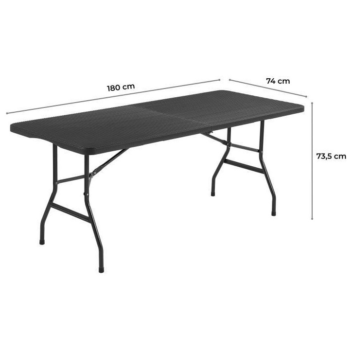 Table de réception pliante 8 personnes 180x74 x73.5cm - Structure en acier et plateau en polyéthylene - Aspect résine tressé Table de réception pliante 8 personnes 180x74 x73.5cm - Structure en acier et plateau en polyéthylene - Aspect résine tressé