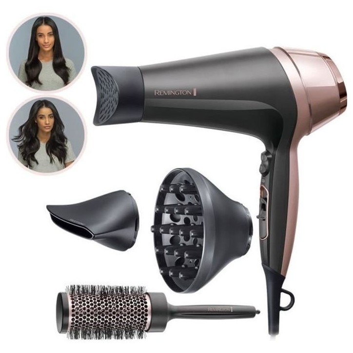 Remington D5706 Coffret Coiffure, Seche-Cheveux Ionique Curl Confidence 2200W, Brosse 45mm, Grille Céramique, Léger, Silencieu Remington D5706 Coffret Coiffure, Seche-Cheveux Ionique Curl Confidence 2200W, Brosse 45mm, Grille Céramique, Léger, Silencieu
