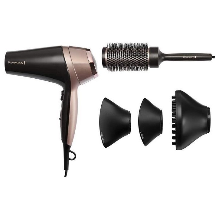 Remington D5706 Coffret Coiffure, Seche-Cheveux Ionique Curl Confidence 2200W, Brosse 45mm, Grille Céramique, Léger, Silencieu Remington D5706 Coffret Coiffure, Seche-Cheveux Ionique Curl Confidence 2200W, Brosse 45mm, Grille Céramique, Léger, Silencieu