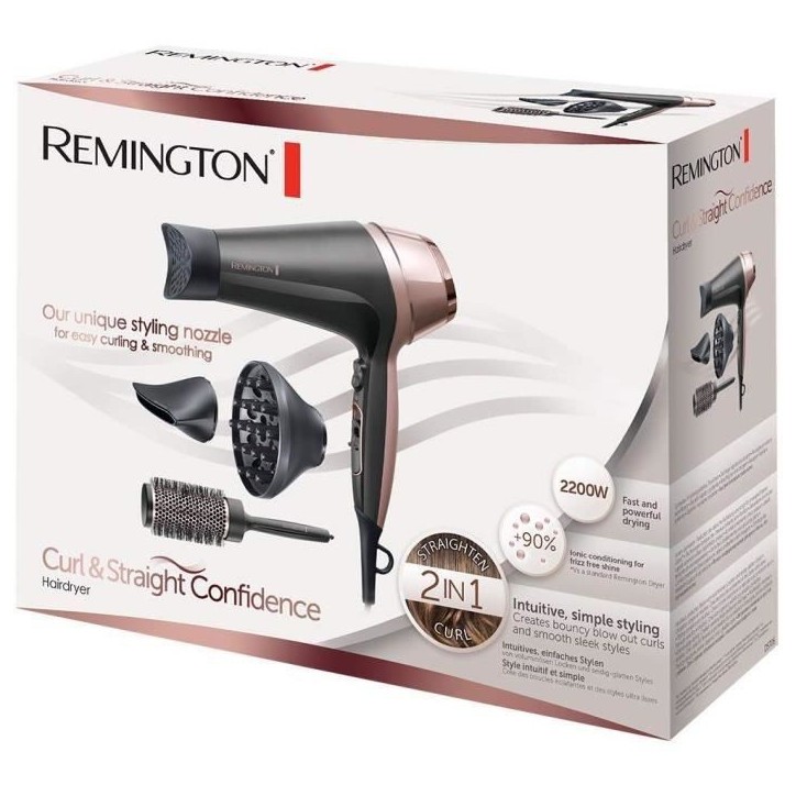 Remington D5706 Coffret Coiffure, Seche-Cheveux Ionique Curl Confidence 2200W, Brosse 45mm, Grille Céramique, Léger, Silencieu Remington D5706 Coffret Coiffure, Seche-Cheveux Ionique Curl Confidence 2200W, Brosse 45mm, Grille Céramique, Léger, Silencieu