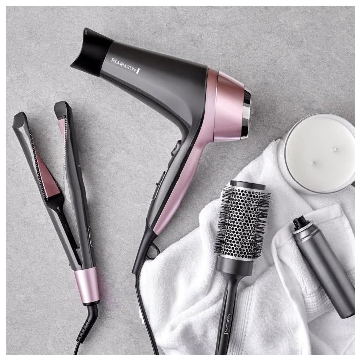 Remington D5706 Coffret Coiffure, Seche-Cheveux Ionique Curl Confidence 2200W, Brosse 45mm, Grille Céramique, Léger, Silencieu Remington D5706 Coffret Coiffure, Seche-Cheveux Ionique Curl Confidence 2200W, Brosse 45mm, Grille Céramique, Léger, Silencieu
