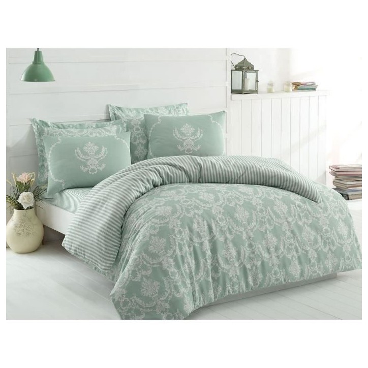 Parure de lit - 1 housse de couette 220 x 240 cm + 2 taies d'oreiller 60 x 60 cm - 65% coton, 35% polyester - Vert
