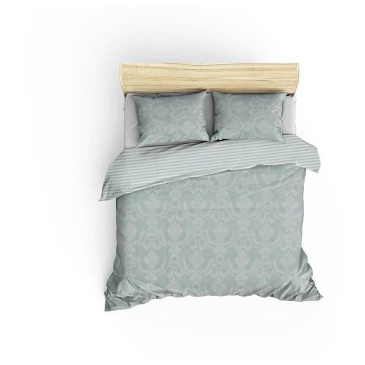 Parure de lit - 1 housse de couette 220 x 240 cm + 2 taies d'oreiller 60 x 60 cm - 65% coton, 35% polyester - Vert