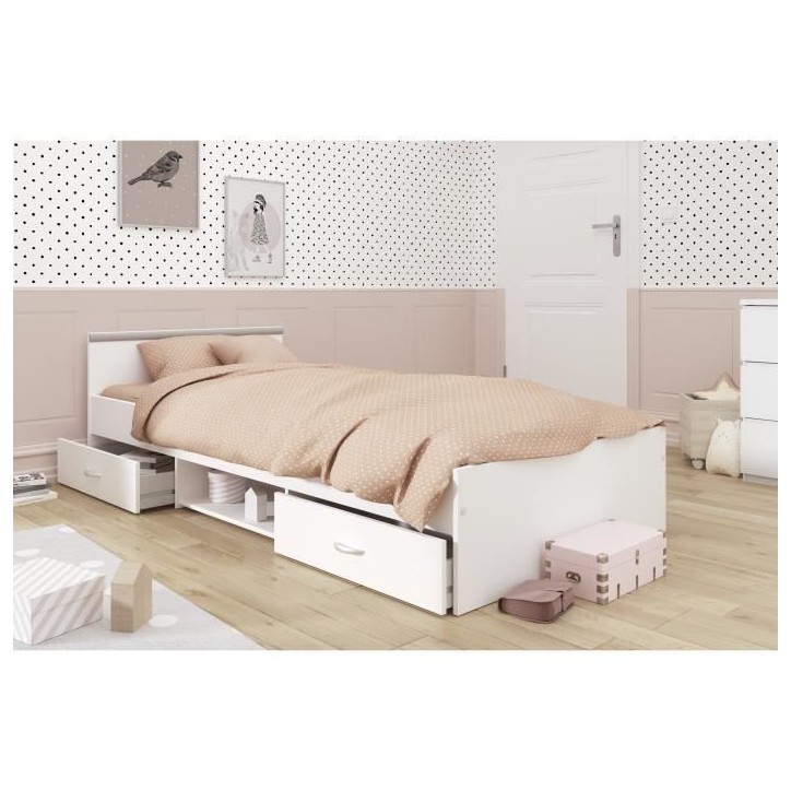 PARISOT ZODIAC Lit enfant contemporain blanc mat - L 90 x P 200 cm