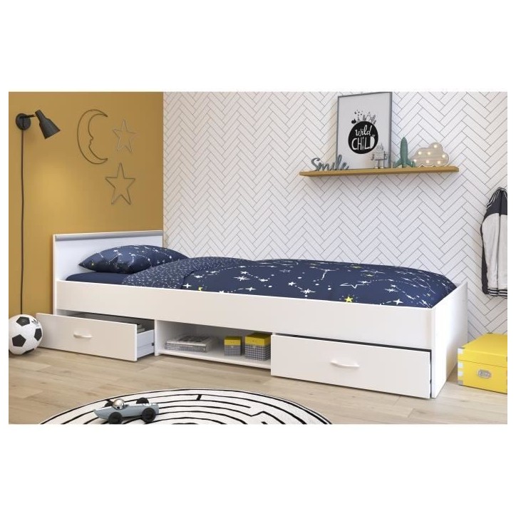 PARISOT ZODIAC Lit enfant contemporain blanc mat - L 90 x P 200 cm