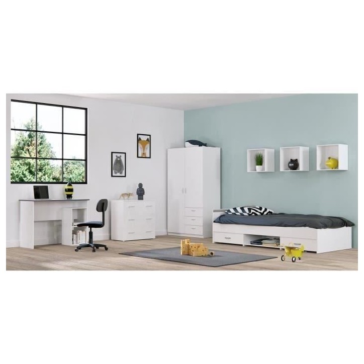 PARISOT ZODIAC Lit enfant contemporain blanc mat - L 90 x P 200 cm