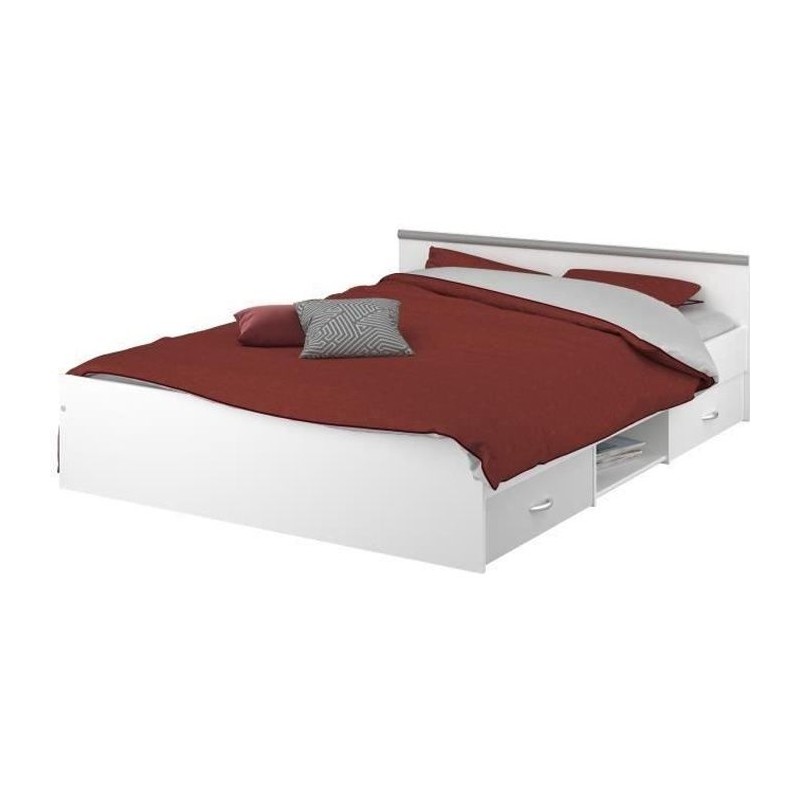 PARISOT Lit adulte contemporain blanc mat - l 140 x L 200 cm - ZODIAC PARISOT Lit adulte contemporain blanc mat - l 140 x L 200 cm - ZODIAC