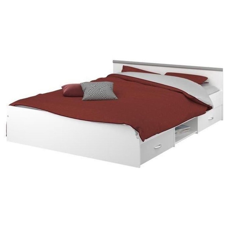 PARISOT Lit adulte contemporain blanc mat - l 140 x L 200 cm - ZODIAC PARISOT Lit adulte contemporain blanc mat - l 140 x L 200 cm - ZODIAC