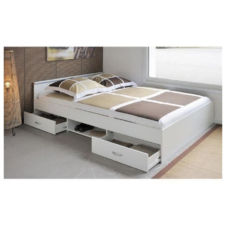 PARISOT Lit adulte contemporain blanc mat - l 140 x L 200 cm - ZODIAC PARISOT Lit adulte contemporain blanc mat - l 140 x L 200 cm - ZODIAC