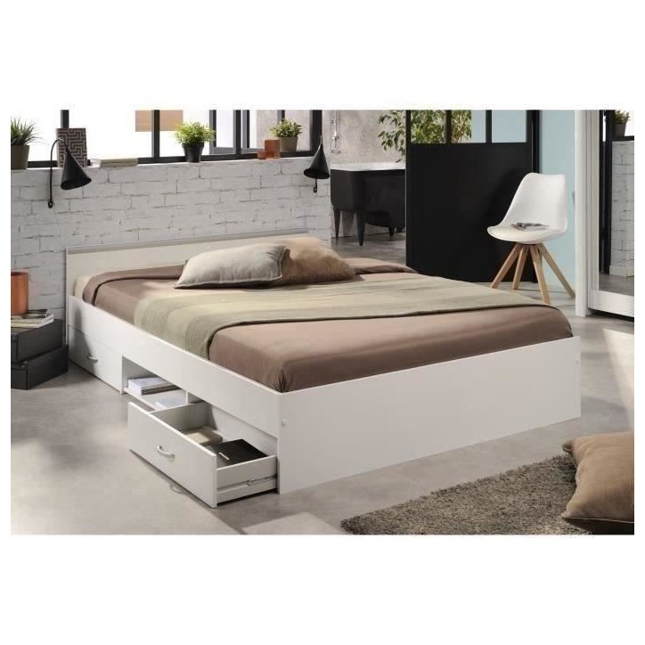 PARISOT Lit adulte contemporain blanc mat - l 140 x L 200 cm - ZODIAC PARISOT Lit adulte contemporain blanc mat - l 140 x L 200 cm - ZODIAC