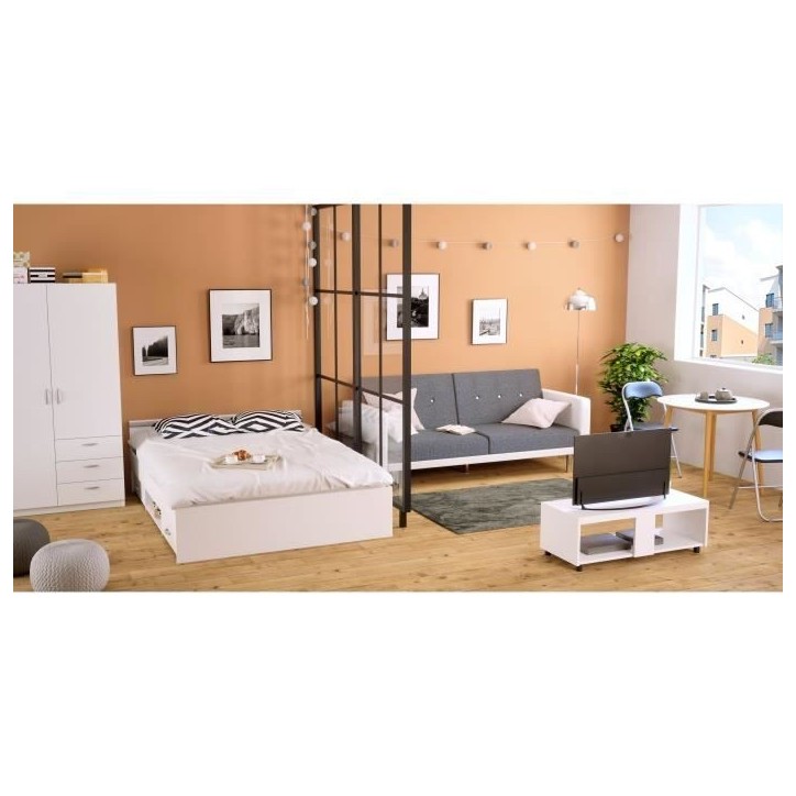 PARISOT Lit adulte contemporain blanc mat - l 140 x L 200 cm - ZODIAC PARISOT Lit adulte contemporain blanc mat - l 140 x L 200 cm - ZODIAC