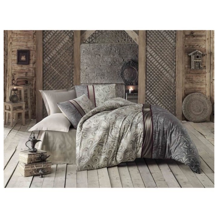 Parure de lit - 1 housse de couette 220 x 240 cm + 2 taies d'oreiller 60 x 60 cm - 65% coton, 35% polyester - Gris