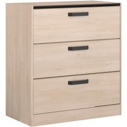 Commode - 3 tiroirs - Coloris Chene et noir - L80 x P44 x H88 cm - PAR