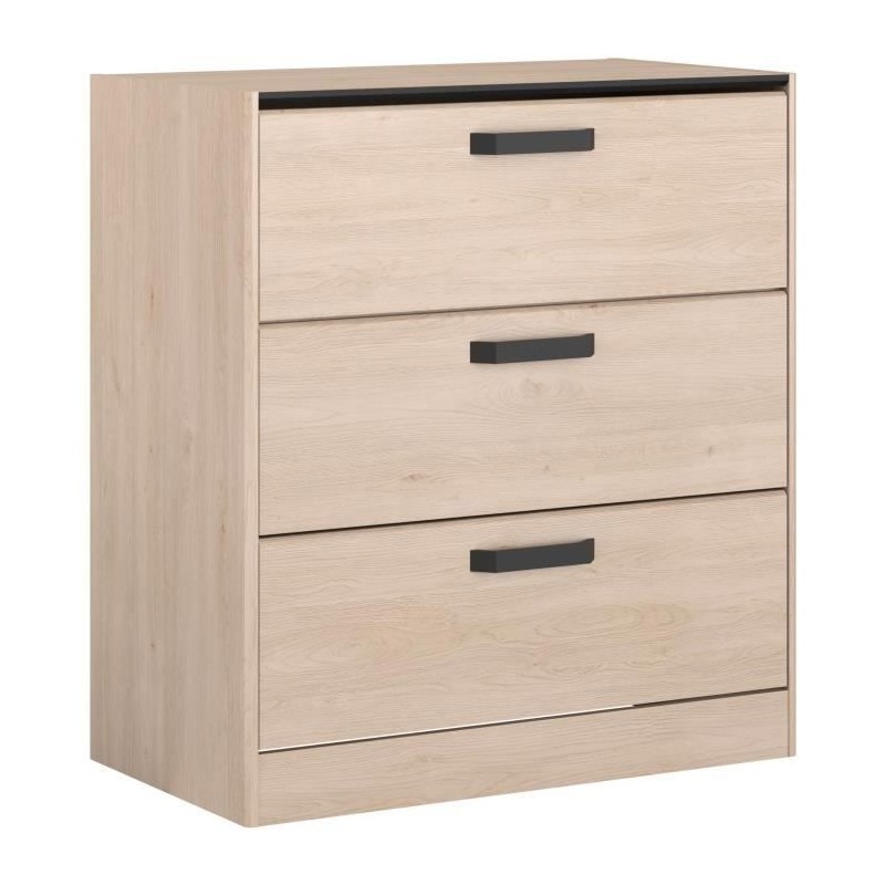 Commode - 3 tiroirs - Coloris Chene et noir - L80 x P44 x H88 cm - PAR Commode - 3 tiroirs - Coloris Chene et noir - L80 x P44 x H88 cm - PAR