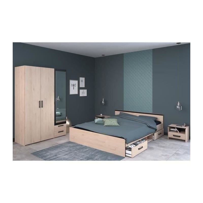 Chambre complete adulte - ZODIAC INDUS - Chene et noir - PARISOT Chambre complete adulte - ZODIAC INDUS - Chene et noir - PARISOT