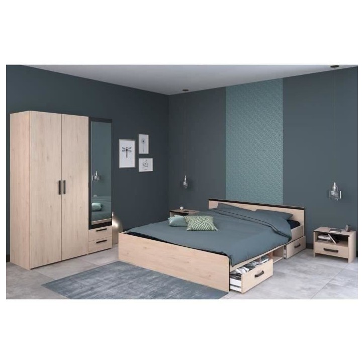 Chambre complete adulte - ZODIAC INDUS - Chene et noir - PARISOT Chambre complete adulte - ZODIAC INDUS - Chene et noir - PARISOT