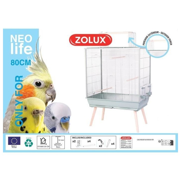 ZOLUX Cage grillagée surélevée pour oiseau - Pour perruche, calopsitte, canari - 81 x 48 x 130 cm - Néolife - Vert ZOLUX Cage grillagée surélevée pour oiseau - Pour perruche, calopsitte, canari - 81 x 48 x 130 cm - Néolife - Vert