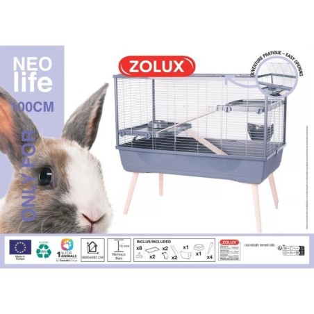 ZOLUX Cage grillagée lapin et rongeur sur pieds 2 étages - L. 99 x l. 54 x H. 92 cm - NeoLife - Zolux Gris