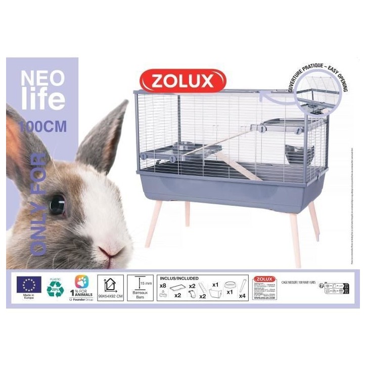 ZOLUX Cage grillagée lapin et rongeur sur pieds 2 étages - L. 99 x l. 54 x H. 92 cm - NeoLife - Zolux Gris ZOLUX Cage grillagée lapin et rongeur sur pieds 2 étages - L. 99 x l. 54 x H. 92 cm - NeoLife - Zolux Gris