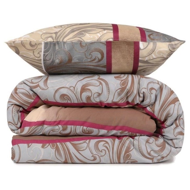 Parure de lit - 1 housse de couette 220 x 240 cm + 2 taies d'oreiller 60 x 60 cm - 65% coton, 35% polyester - Gris