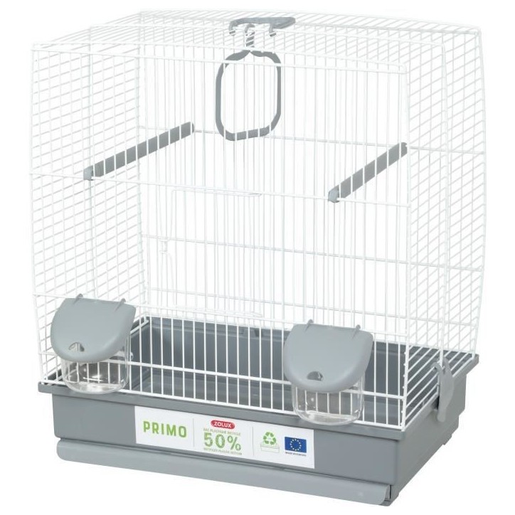 Cage d'élevage oiseaux - Zolux - Primo 40 x 25,5 x 44 cm - 2 perchoirs - 2 mangeoires - Balançoire - Blanc et gris