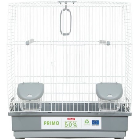 Cage d'élevage oiseaux - Zolux - Primo 40 x 25,5 x 44 cm - 2 perchoirs - 2 mangeoires - Balançoire - Blanc et gris