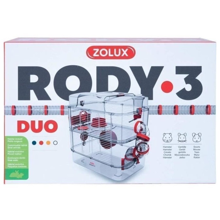 ZOLUX Cage sur 2 étages Rody3 duo pour hamsters, souris et gerbilles - L 41 x p 27 x h 40,5 cm - Grenadine ZOLUX Cage sur 2 étages Rody3 duo pour hamsters, souris et gerbilles - L 41 x p 27 x h 40,5 cm - Grenadine