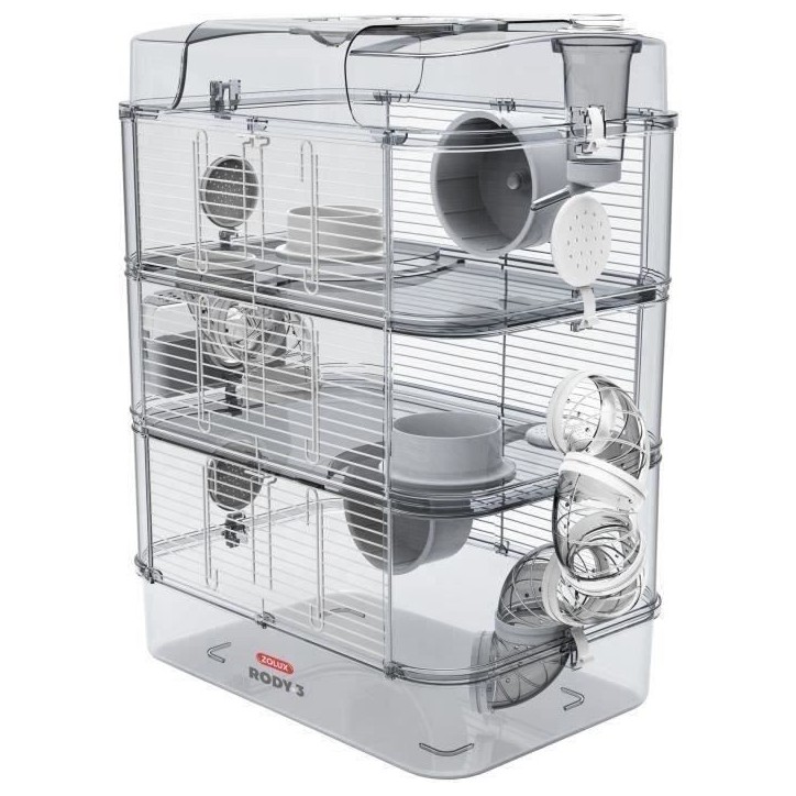 ZOLUX Cage sur 3 étages Rody3 trio - Pour hamsters, souris et gerbilles - L 41 x p 27 x h 53 cm - Blanc