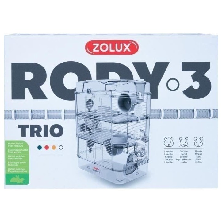 ZOLUX Cage sur 3 étages Rody3 trio - Pour hamsters, souris et gerbilles - L 41 x p 27 x h 53 cm - Blanc