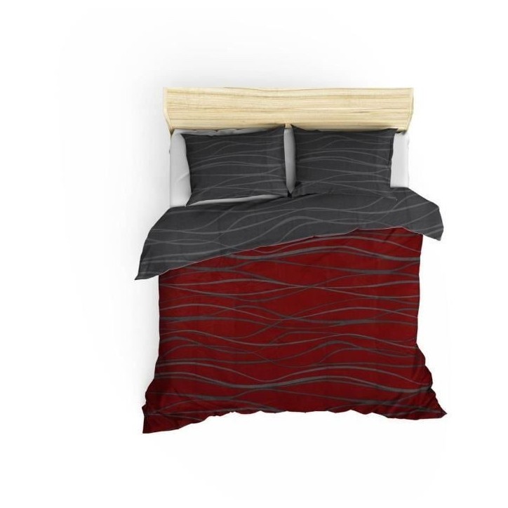 Parure de lit - 1 housse de couette 220 x 240 cm + 2 taies d'oreiller 60 x 60 cm - 65% coton, 35% polyester - Rouge Parure de lit - 1 housse de couette 220 x 240 cm + 2 taies d'oreiller 60 x 60 cm - 65% coton, 35% polyester - Rouge