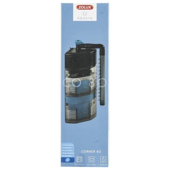 Filtre intérieur d'angle - Zolux - Pour aquarium de 40 a 80 L - Débit de 300 L/h - 5W Filtre intérieur d'angle - Zolux - Pour aquarium de 40 a 80 L - Débit de 300 L/h - 5W