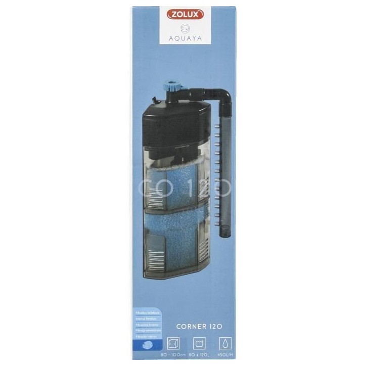 Filtre intérieur - ZOLUX - Corner 120 - 6 W - Débit réglable - Pour aquariums 80 a 120 L Filtre intérieur - ZOLUX - Corner 120 - 6 W - Débit réglable - Pour aquariums 80 a 120 L